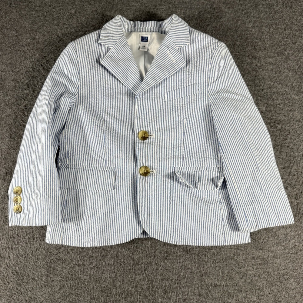 Janie and Jack Seersucker Blazer Jacket Lined Blue Stripe Size 2T Nautical